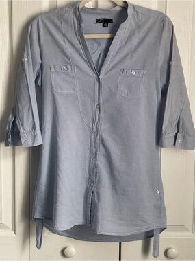 SWS Versatile Light Blue & Gingham Women's Blouse, LG (fits SM)